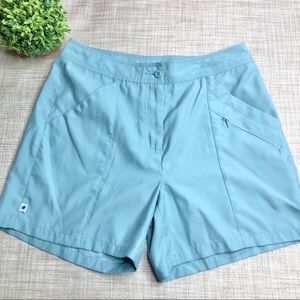 LLBean aquamarine high rise shorts, lightweight and moisture wicking